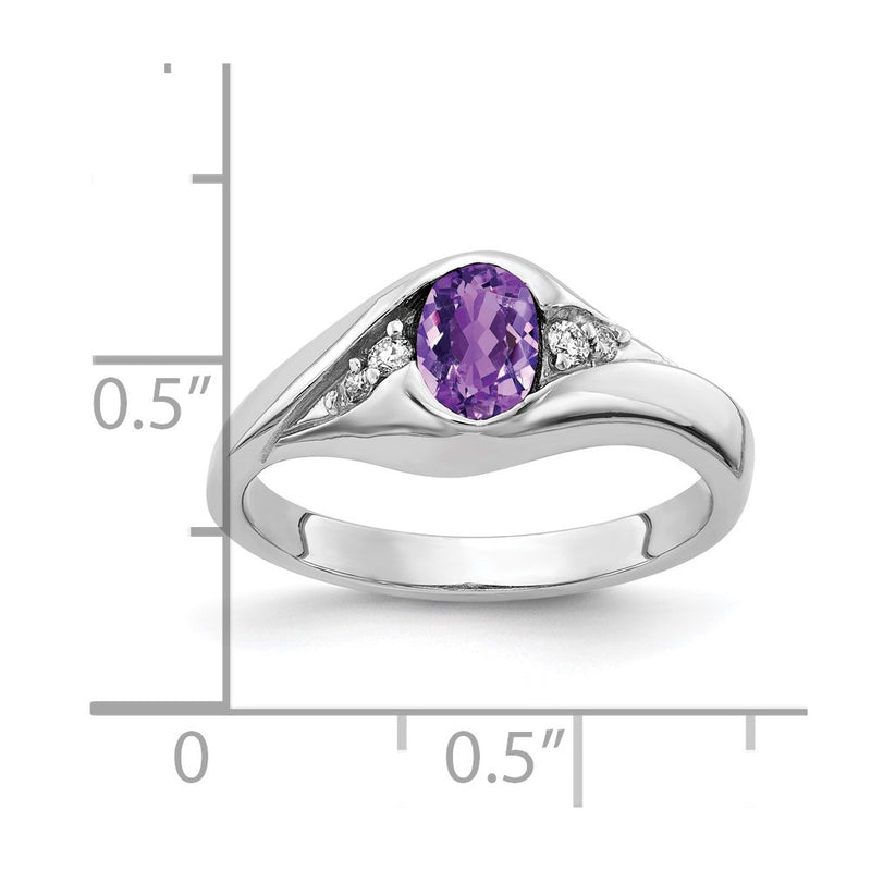 14K White Gold 6X4mm Oval Amethyst Aaa Diamond Ring (Size 6 Only)