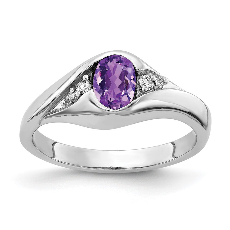 14K White Gold 6X4mm Oval Amethyst Aaa Diamond Ring (Size 6 Only)