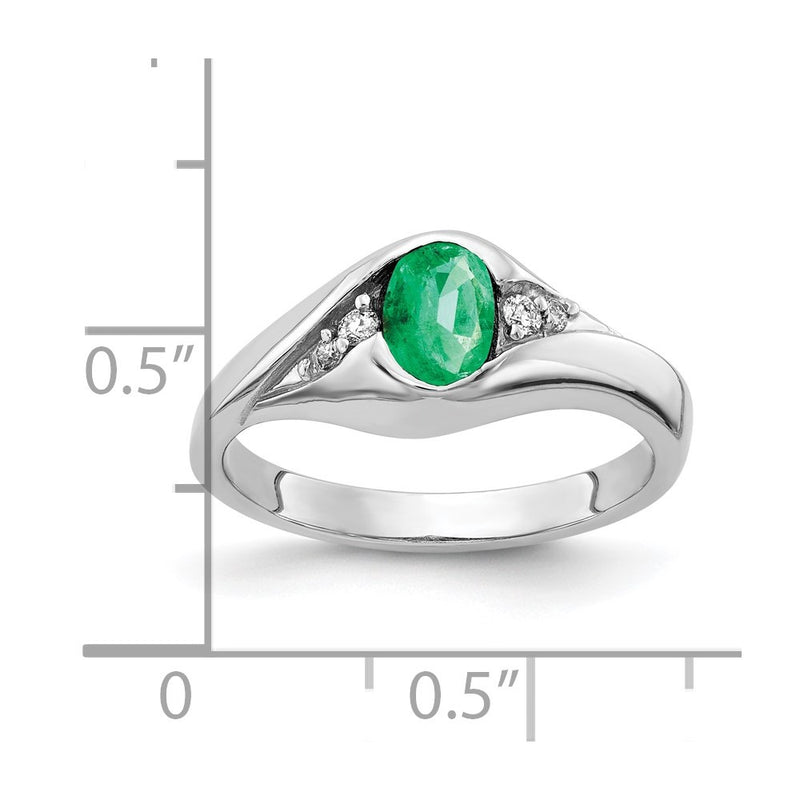 14K White Gold 6X4mm Oval Emerald Aa Diamond Ring