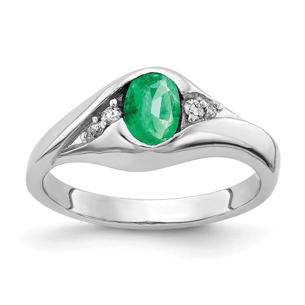 14k White Gold 6x4mm Oval Emerald A Real Diamond ring