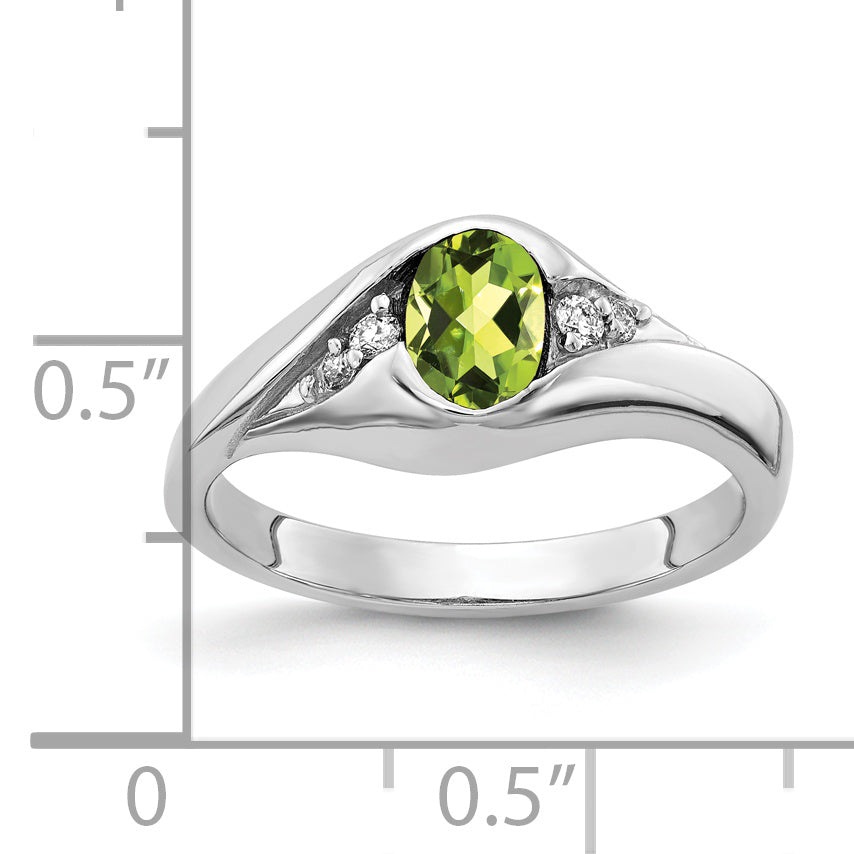 14k White Gold 6x4mm Oval Peridot A Real Diamond ring
