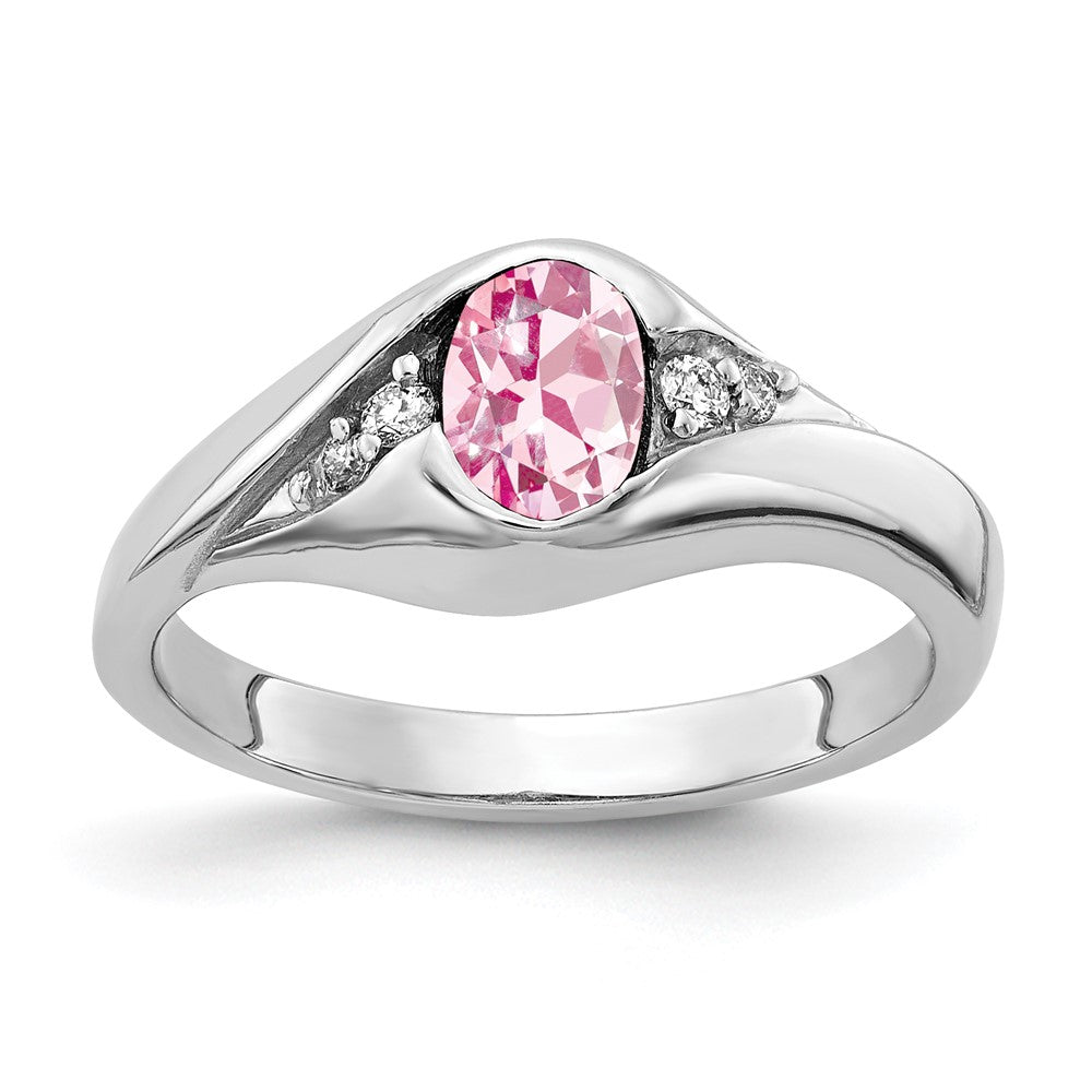 14k White Gold 6x4mm Oval Pink Tourmaline AA Diamond ring