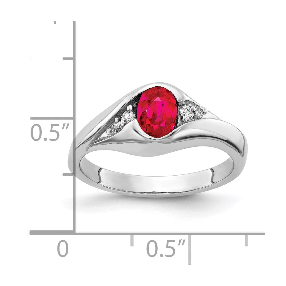 14K White Gold 6X4mm Oval Ruby Vs Diamond Ring