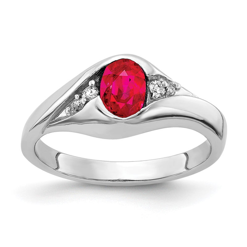 14K White Gold 6X4mm Oval Ruby Aa Diamond Ring