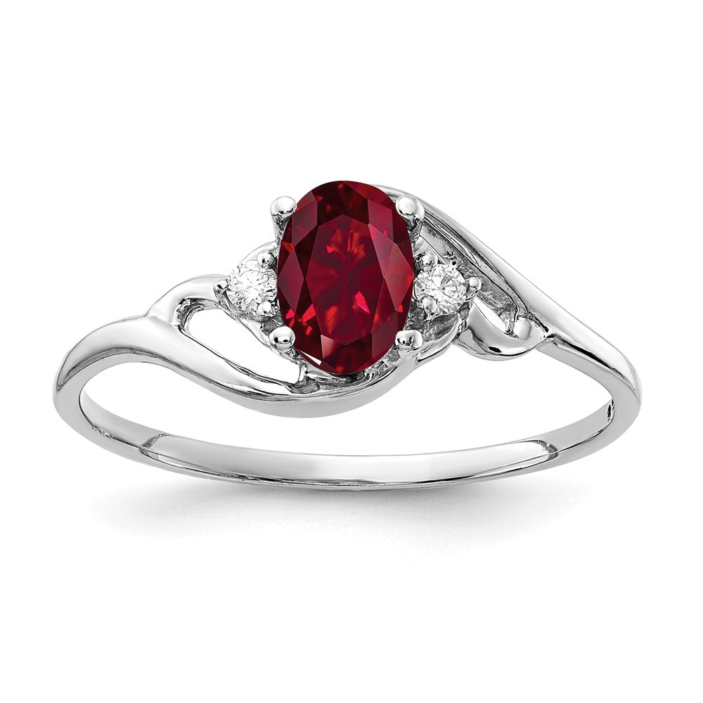 14K White Gold 6X4mm Oval Created Ruby A Diamond Ring