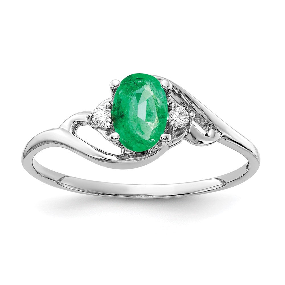 14k White Gold 6x4mm Oval Emerald A Real Diamond ring