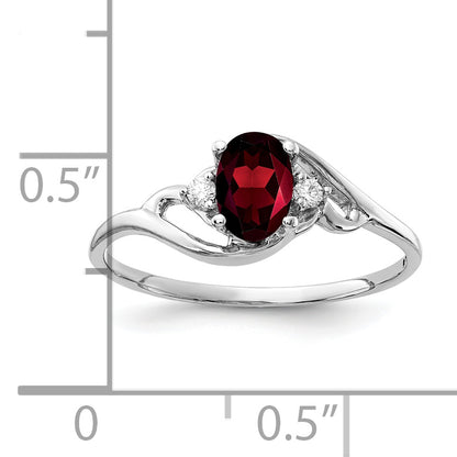 14K White Gold 6X4mm Oval Garnet Checker A Diamond Ring