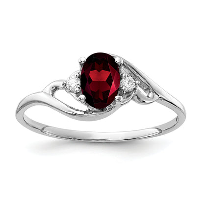 14K White Gold 6X4mm Oval Garnet Checker A Diamond Ring