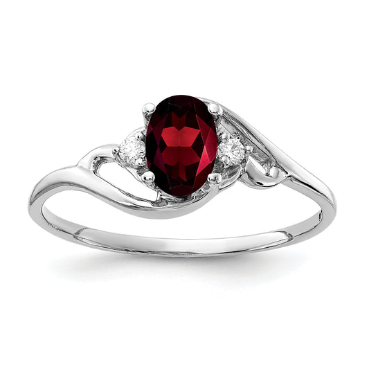 14K White Gold 6X4mm Oval Garnet Checker A Diamond Ring