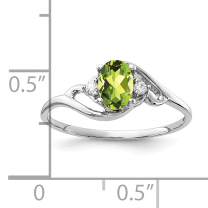 14K White Gold 6X4mm Oval Peridot A Diamond Ring
