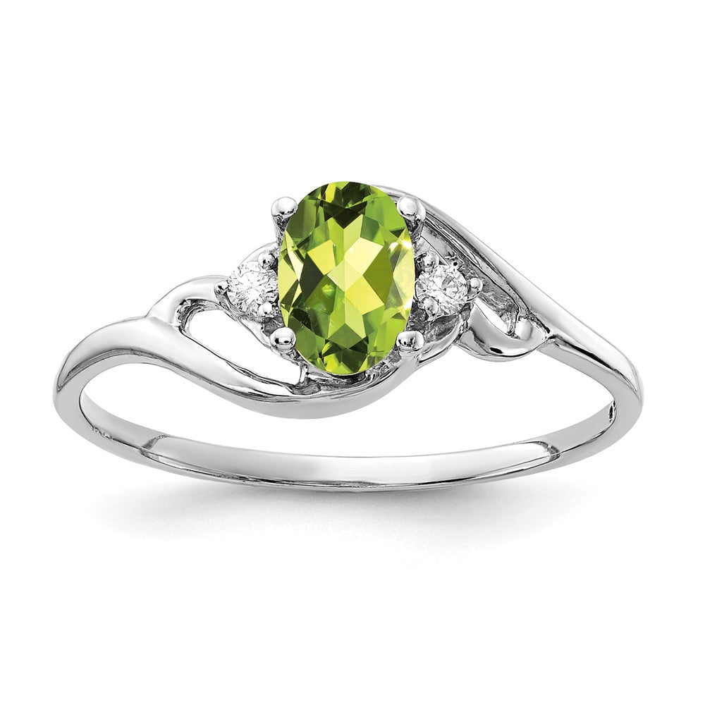 14K White Gold 6X4mm Oval Peridot Checker A Diamond Ring