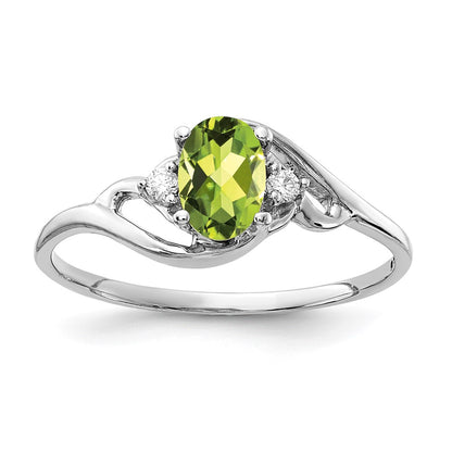 14K White Gold 6X4mm Oval Peridot Checker A Diamond Ring