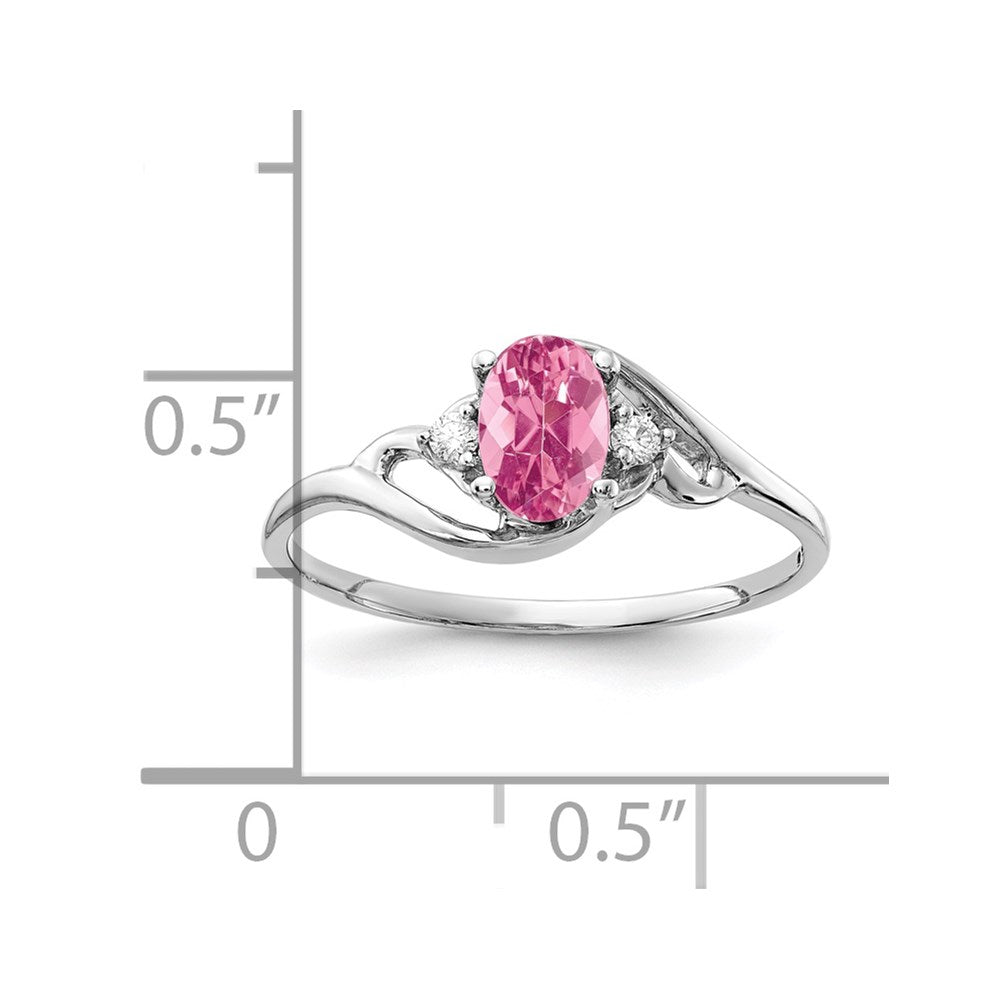 14K White Gold 6X4mm Oval Pink Tourmaline A Diamond Ring