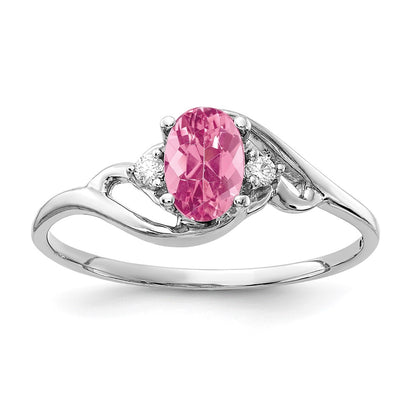 14K White Gold 6X4mm Oval Pink Tourmaline A Diamond Ring