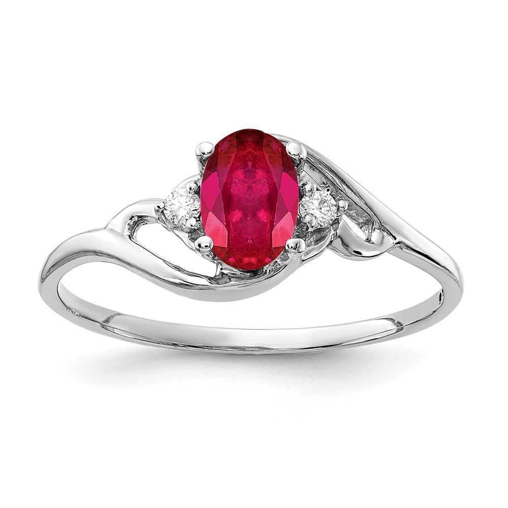14k White Gold 6x4mm Oval Ruby VS Diamond ring