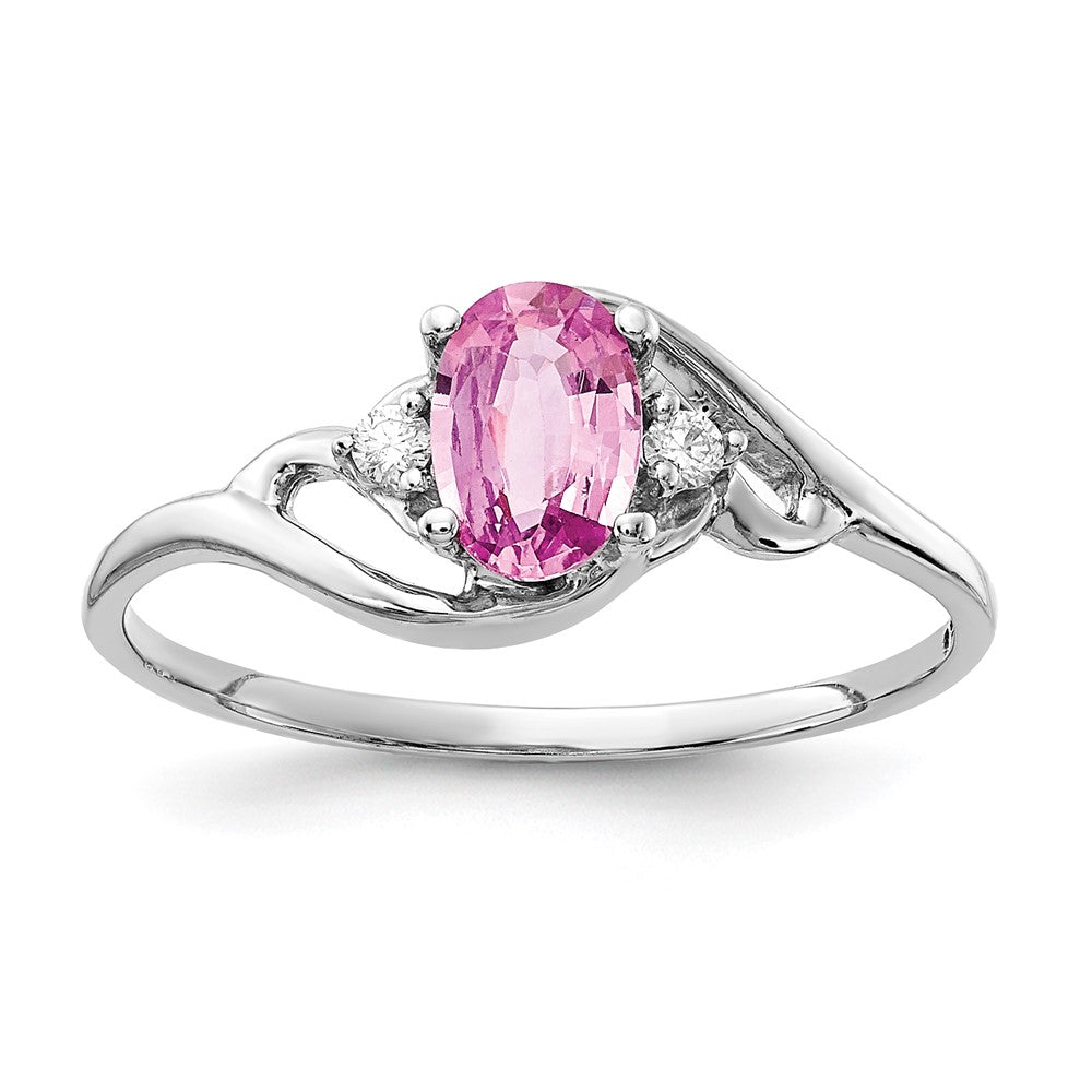 14k White Gold 6x4mm Oval Pink Sapphire A Real Diamond ring