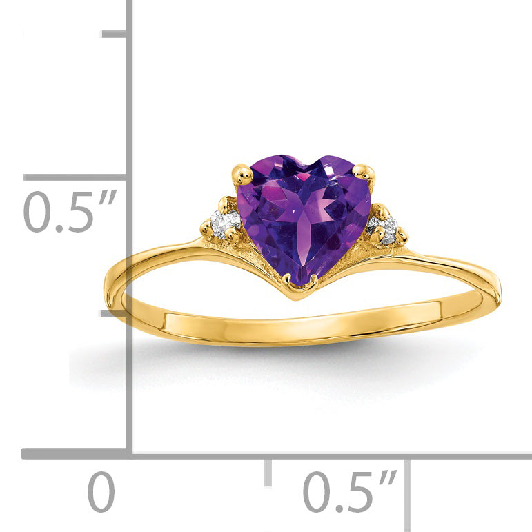 14K Yellow Gold 6mm Heart Amethyst Vs Diamond Ring