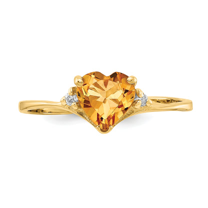14K Yellow Gold 6mm Heart Citrine A Diamond Ring