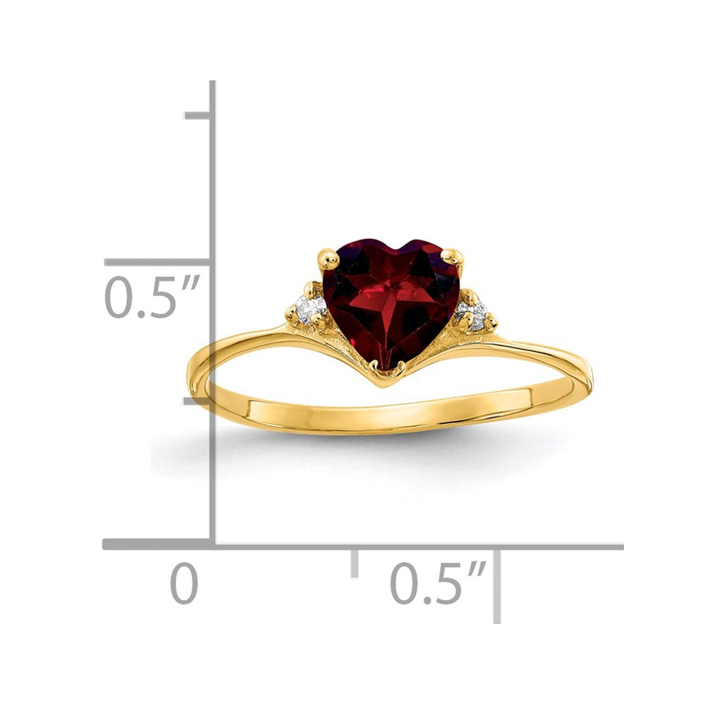 14K Yellow Gold 6mm Heart Garnet A Diamond Ring