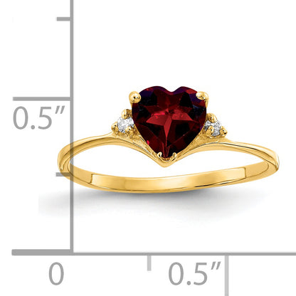14K Yellow Gold 6mm Heart Garnet Aa Diamond Ring