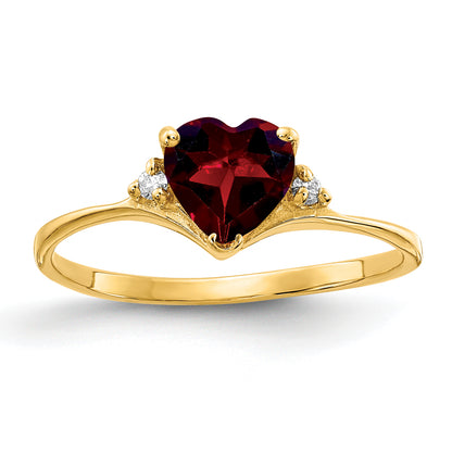 14K Yellow Gold 6mm Heart Garnet Aa Diamond Ring