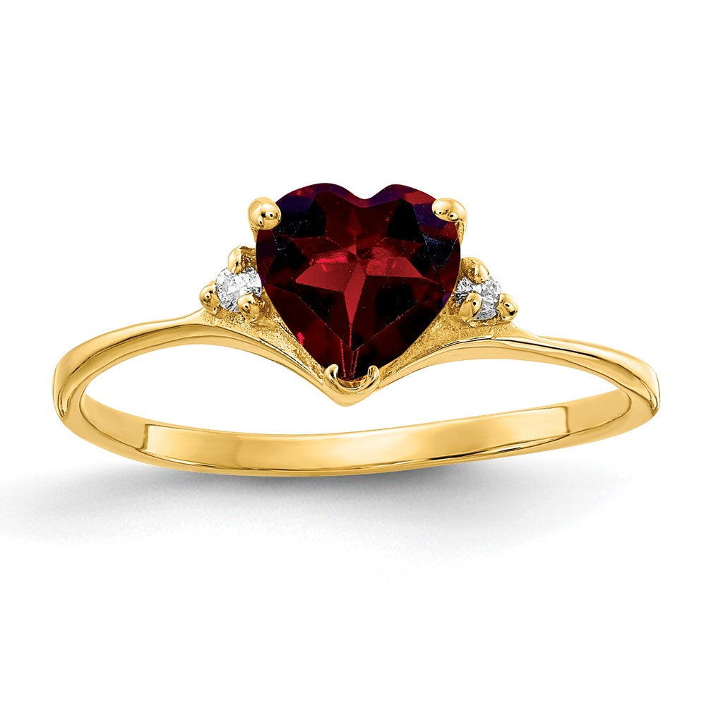 14K Yellow Gold 6mm Heart Garnet A Diamond Ring