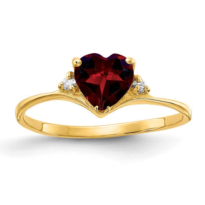 14K Yellow Gold 6mm Heart Garnet A Diamond Ring
