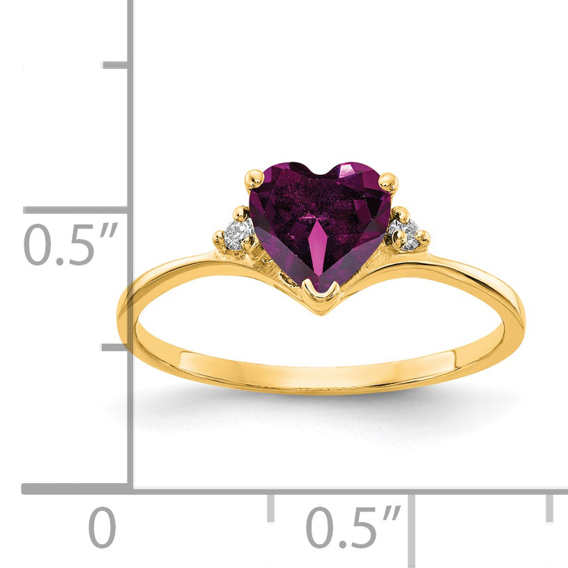 14K Yellow Gold 6mm Heart Rhodolite Garnet Vs Diamond Ring