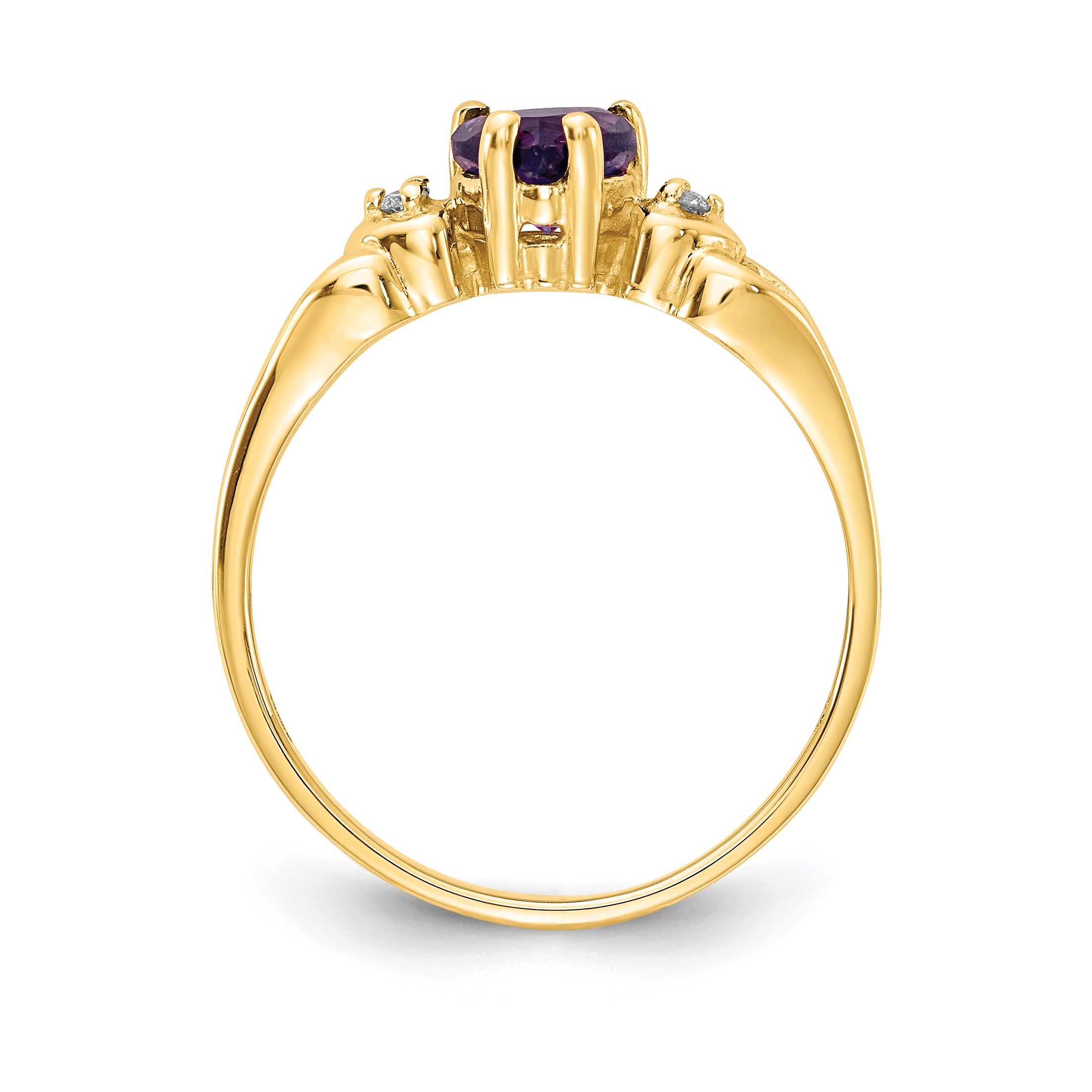 14K Yellow Gold 5mm Heart Amethyst Aa Diamond Ring