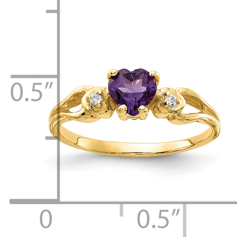 14K Yellow Gold 5mm Heart Amethyst Aaa Diamond Ring