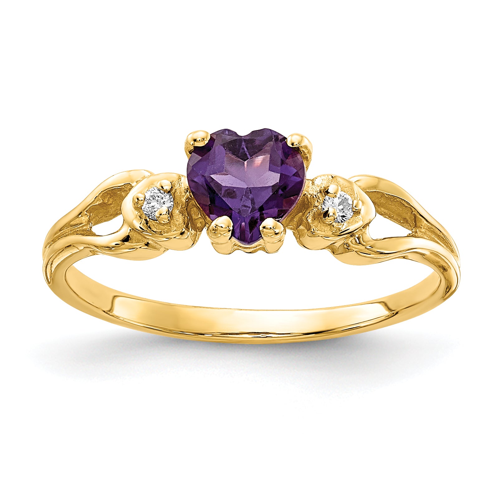14K Yellow Gold 5mm Heart Amethyst Aaa Diamond Ring