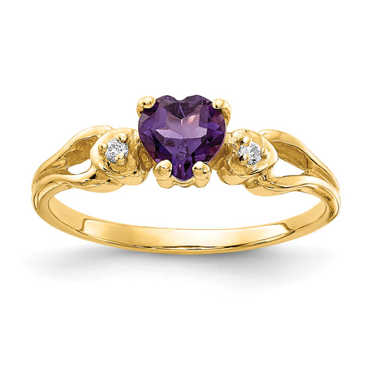 14K Yellow Gold 5mm Heart Amethyst Aaa Diamond Ring