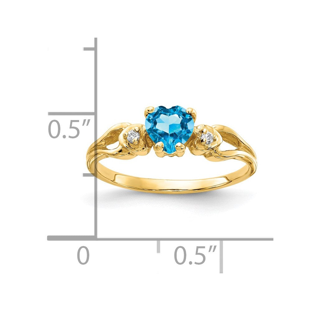 14K Yellow Gold 5mm Heart Blue Topaz A Real Diamond ring