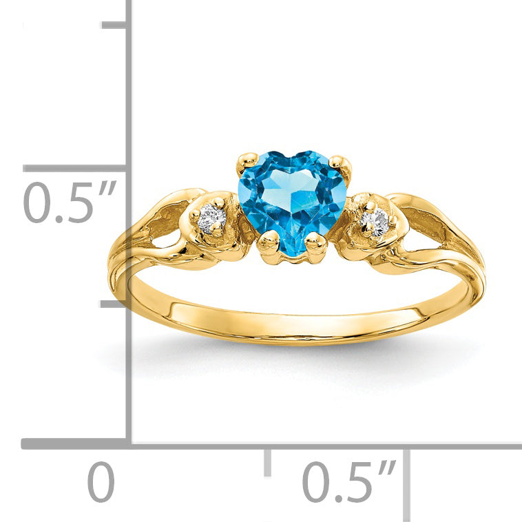 14k Yellow Gold 5mm Heart Blue Topaz AAA Diamond ring