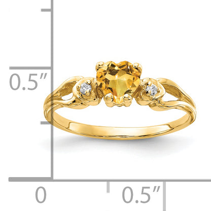 14K Yellow Gold 5mm Heart Citrine Aaa Diamond Ring