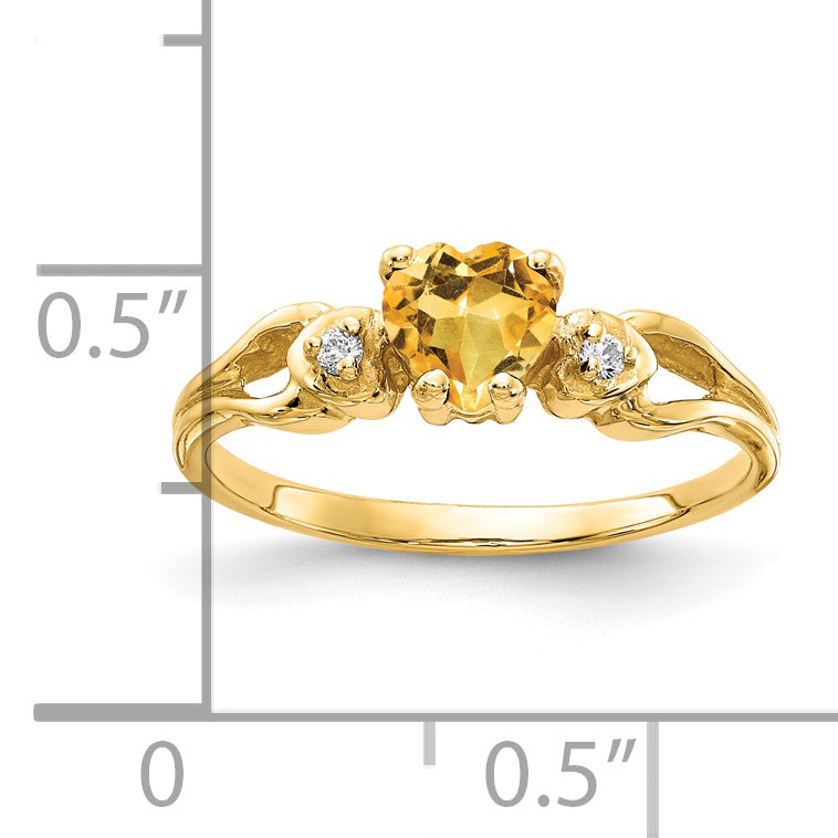 14K Yellow Gold 5mm Heart Citrine A Real Diamond ring