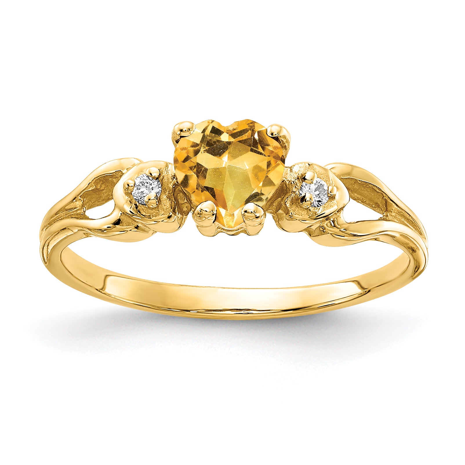 14K Yellow Gold 5mm Heart Citrine Aaa Diamond Ring