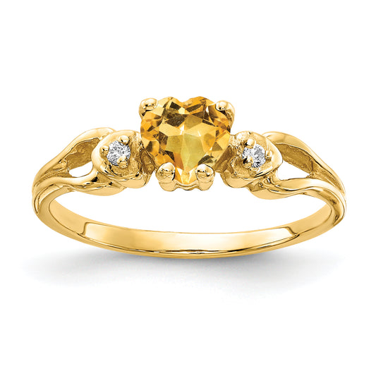 14K Yellow Gold 5mm Heart Citrine Aaa Diamond Ring