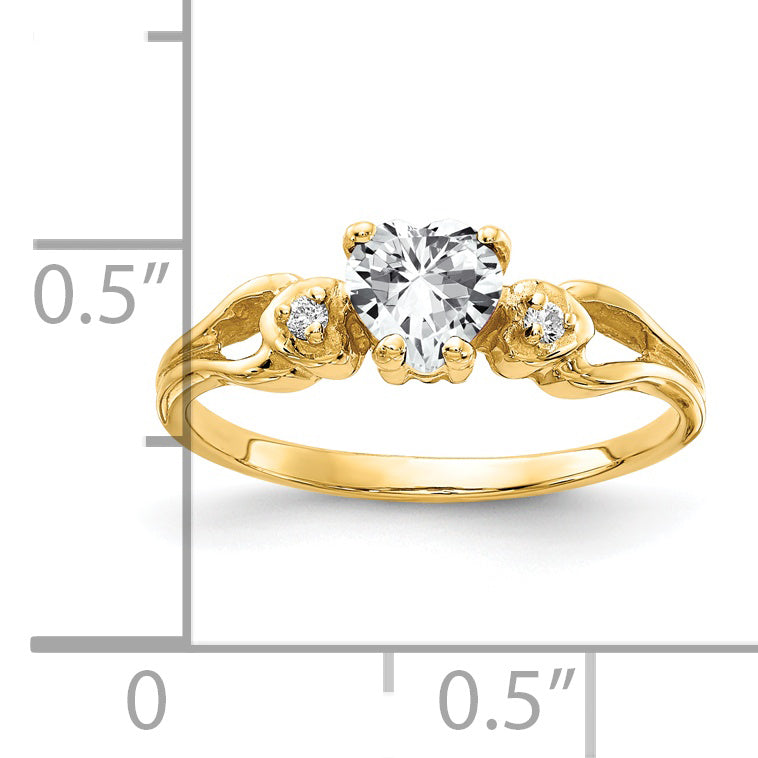 Solid 14k Yellow Gold 5mm Heart Cubic Zirconia VS Simulated CZ Ring