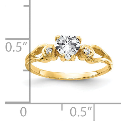 Solid 14k Yellow Gold 5mm Heart Cubic Zirconia VS Simulated CZ Ring