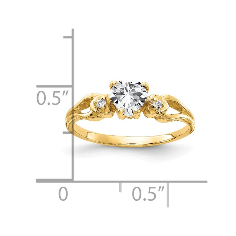 Solid 14k Yellow Gold 5mm Heart Cubic Zirconia VS Simulated CZ Ring
