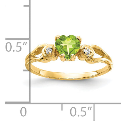14K Yellow Gold 5mm Heart Peridot Aaa Diamond Ring
