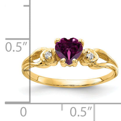 14K Yellow Gold 5mm Heart Rhodolite Garnet Aa Diamond Ring
