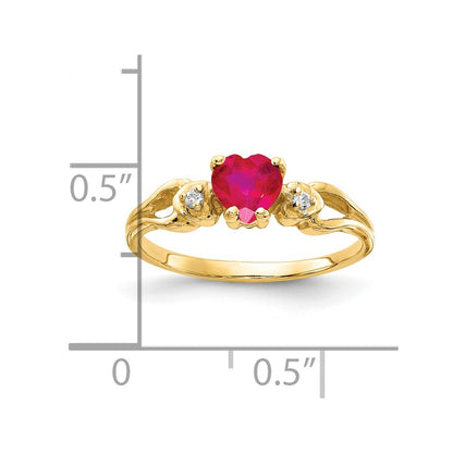 14K Yellow Gold 5mm Heart Ruby A Real Diamond ring