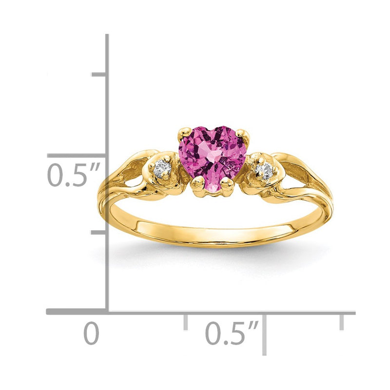 14K Yellow Gold 5mm Heart Pink Sapphire A Real Diamond ring