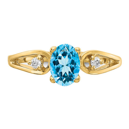 14K Yellow Gold Blue Topaz Real Diamond ring