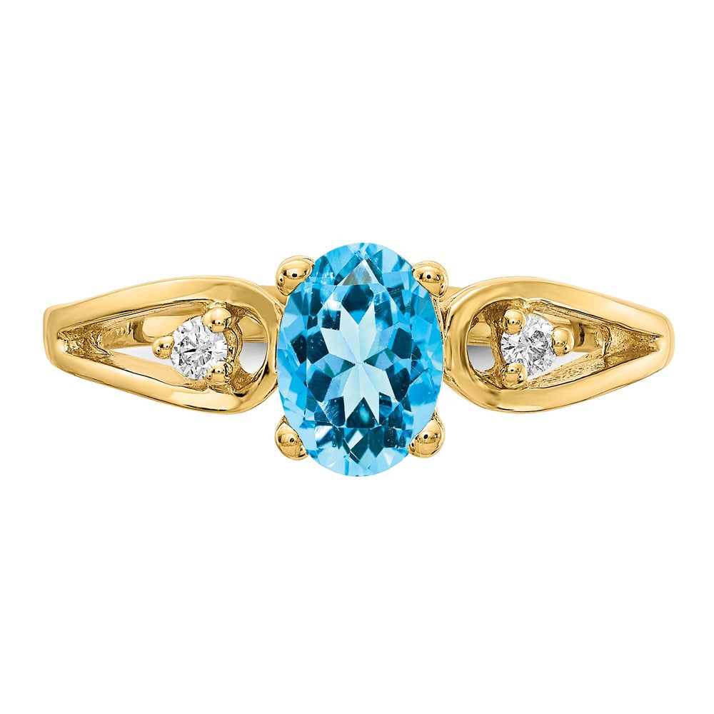 14K Yellow Gold 7X5mm Oval Blue Topaz Vs Diamond Ring