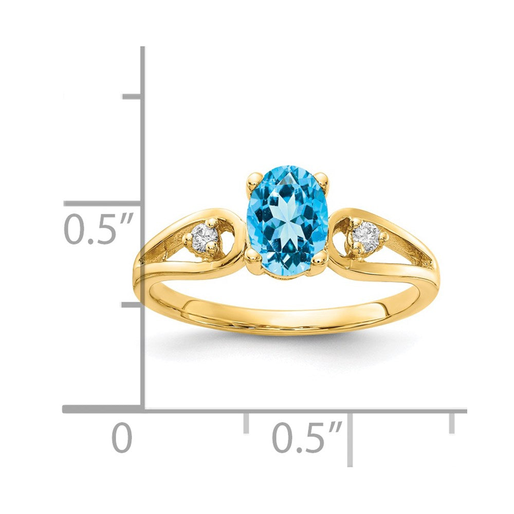 14K Yellow Gold Blue Topaz Real Diamond ring