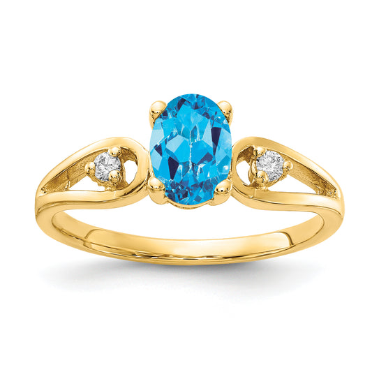 14K Yellow Gold 7x5mm Oval Blue Topaz Checker A Real Diamond ring