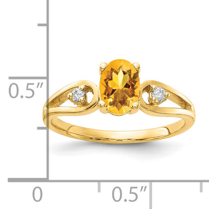 14K Yellow Gold 7X5mm Oval Citrine Vs Diamond Ring